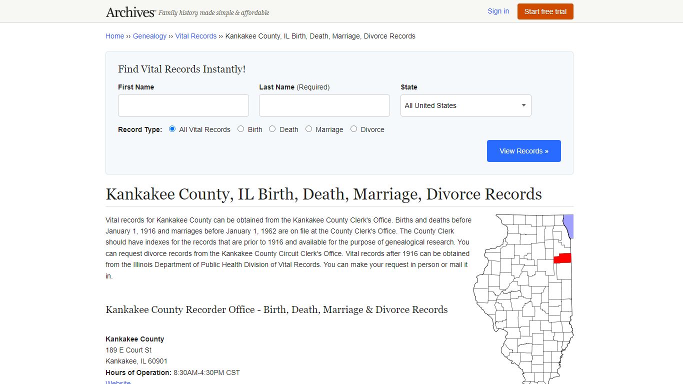 Kankakee County, IL Birth, Death, Marriage, Divorce Records - Archives.com